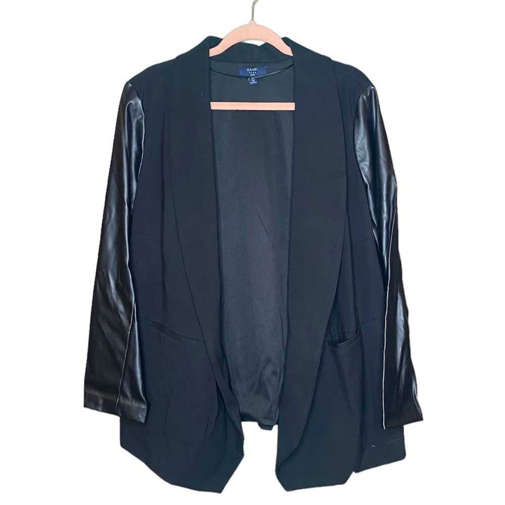 Kaari Blue Curvy 3X Black Blazer Faux Leather Sleeves